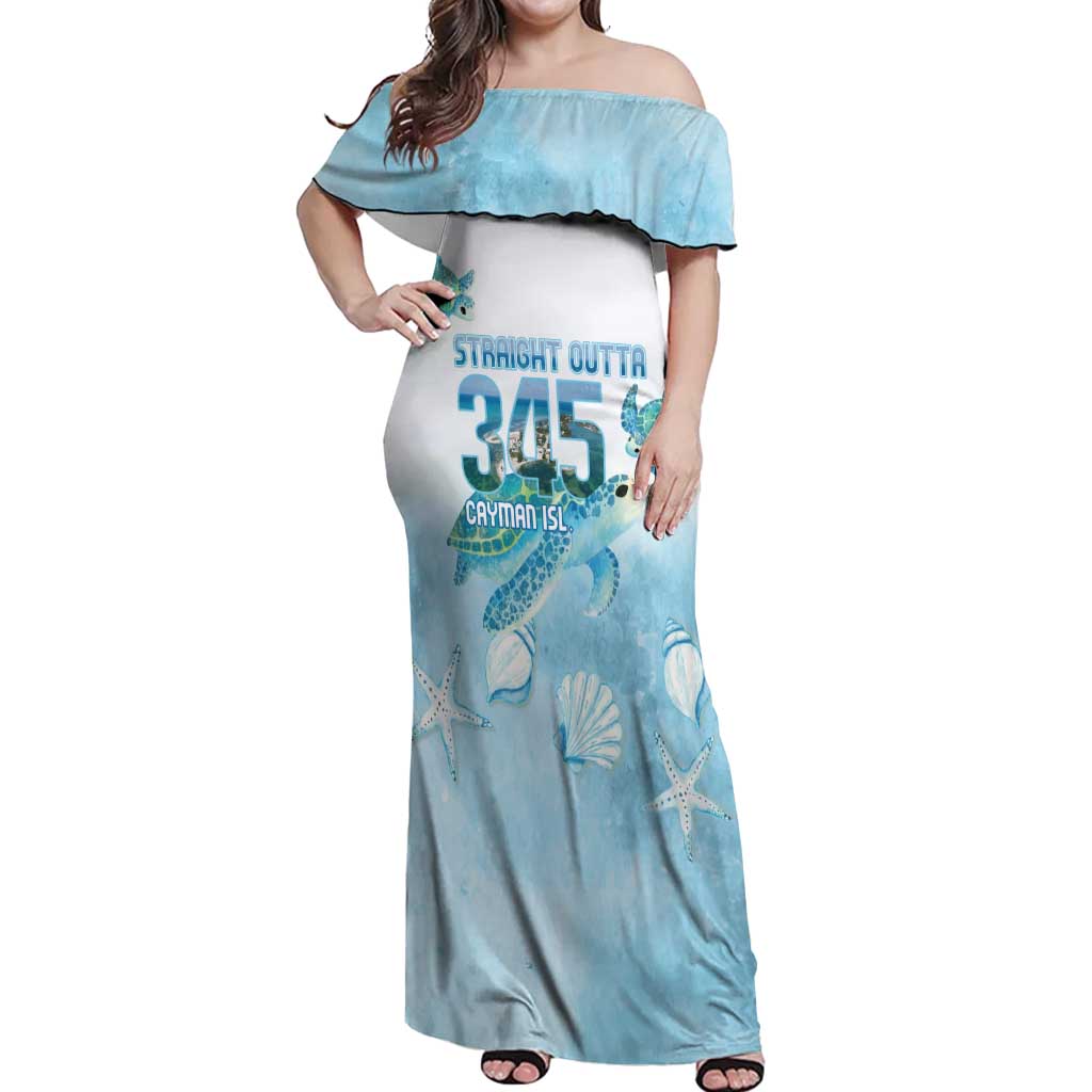 Cayman Islands 345 Off Shoulder Maxi Dress Sea Turtle Watercolor Style