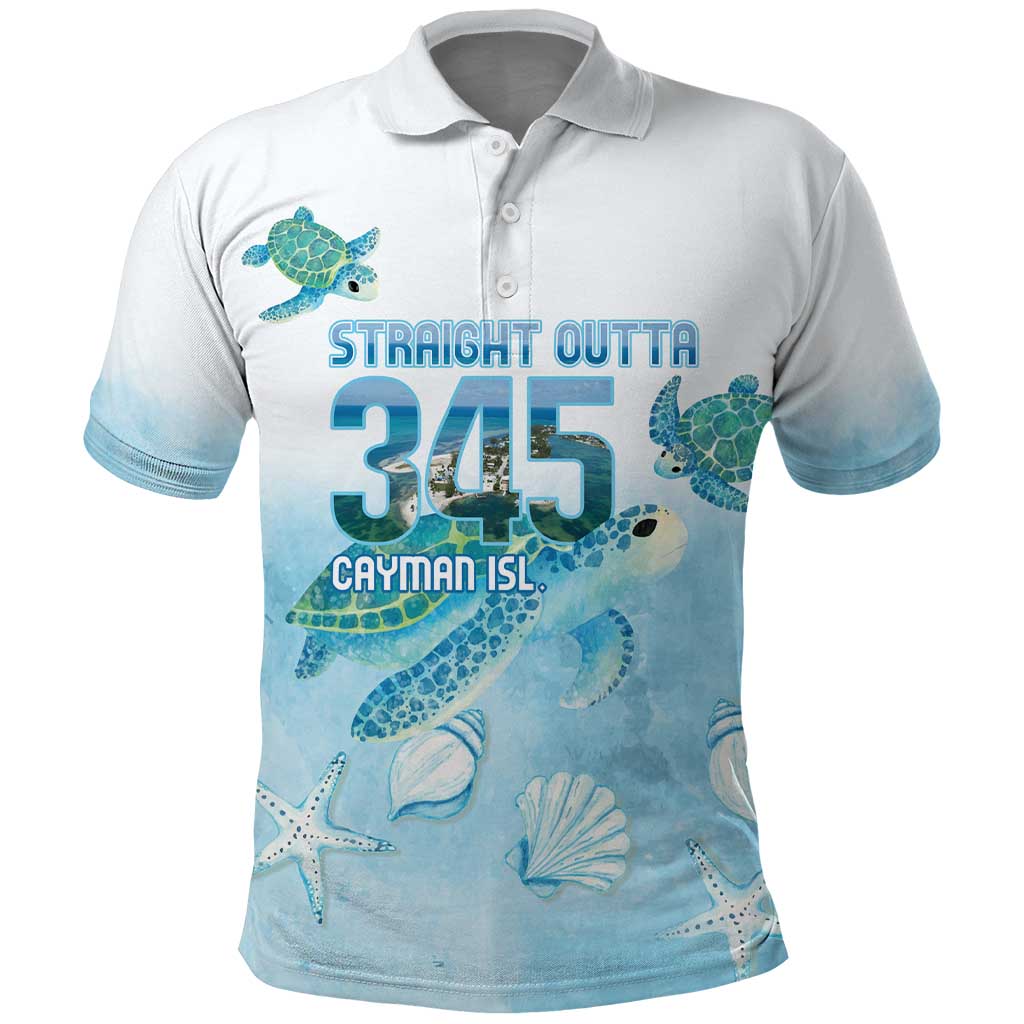 Cayman Islands 345 Polo Shirt Sea Turtle Watercolor Style
