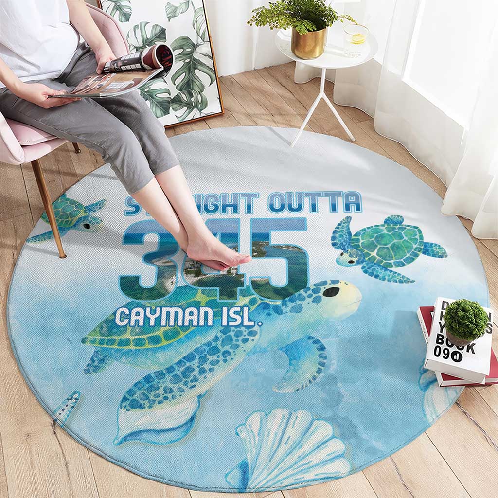 Cayman Islands 345 Round Carpet Sea Turtle Watercolor Style