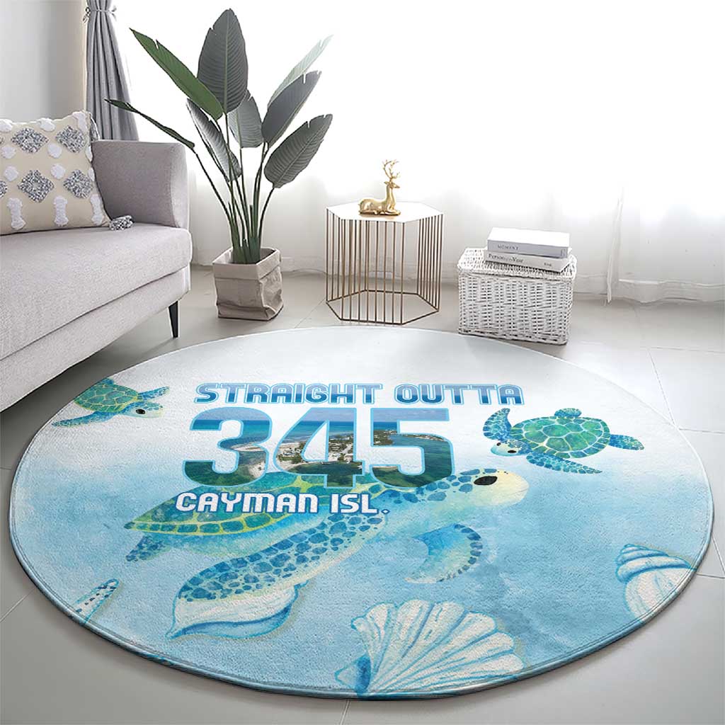 Cayman Islands 345 Round Carpet Sea Turtle Watercolor Style