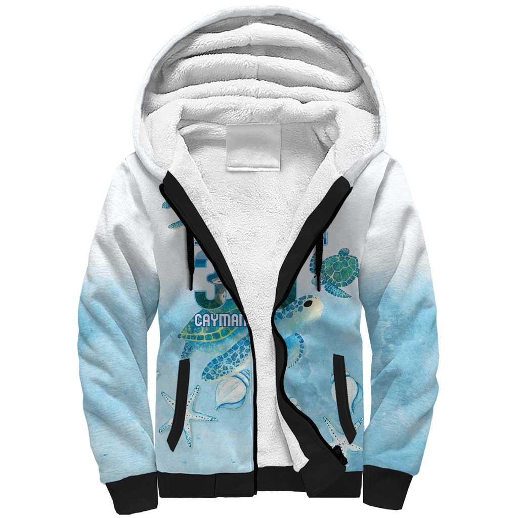 Cayman Islands 345 Sherpa Hoodie Sea Turtle Watercolor Style