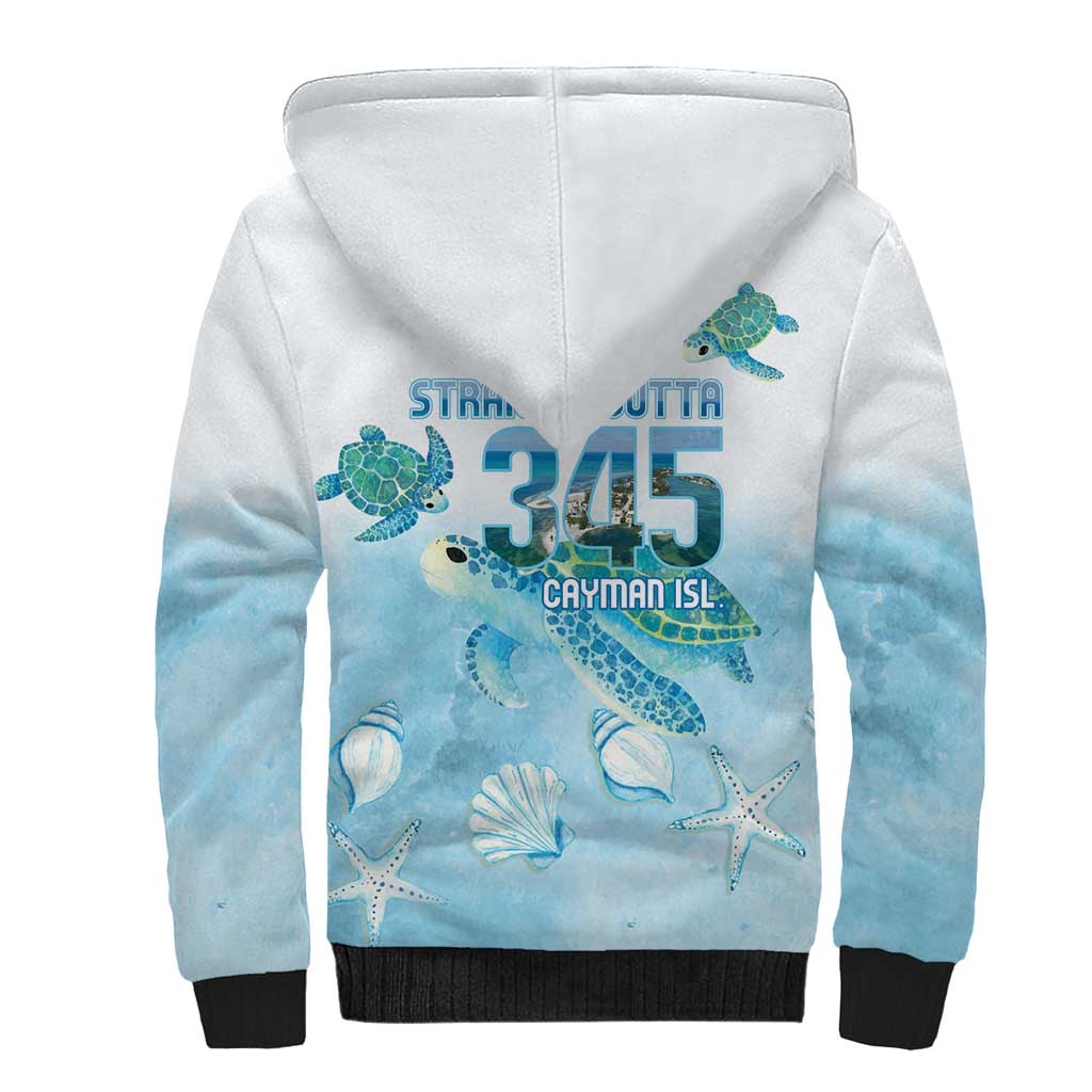 Cayman Islands 345 Sherpa Hoodie Sea Turtle Watercolor Style