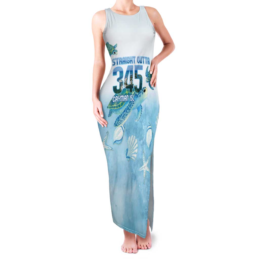 Cayman Islands 345 Tank Maxi Dress Sea Turtle Watercolor Style