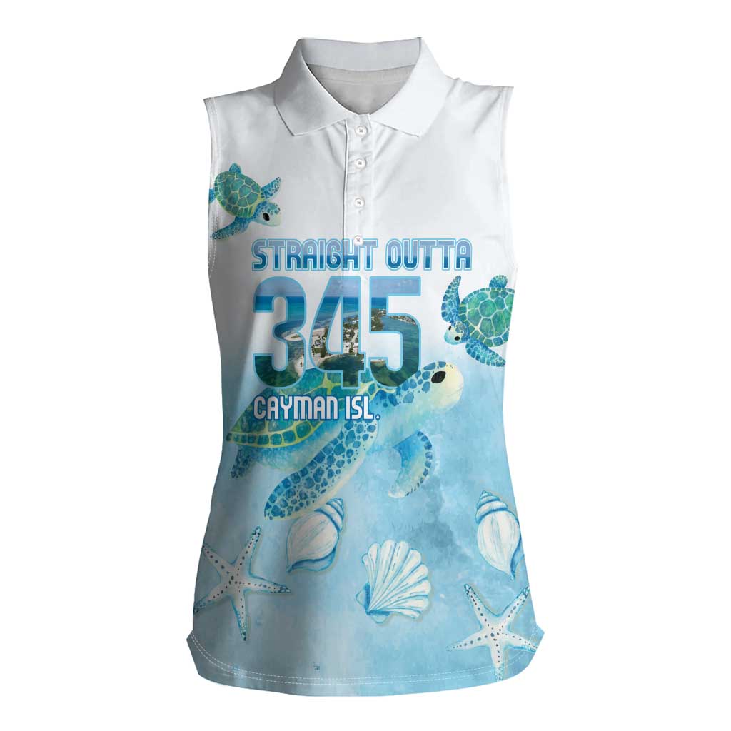 Cayman Islands 345 Women Sleeveless Polo Shirt Sea Turtle Watercolor Style