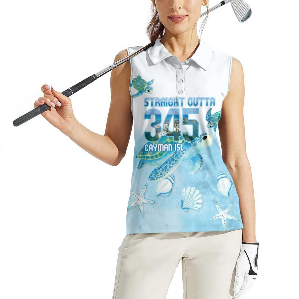 Cayman Islands 345 Women Sleeveless Polo Shirt Sea Turtle Watercolor Style