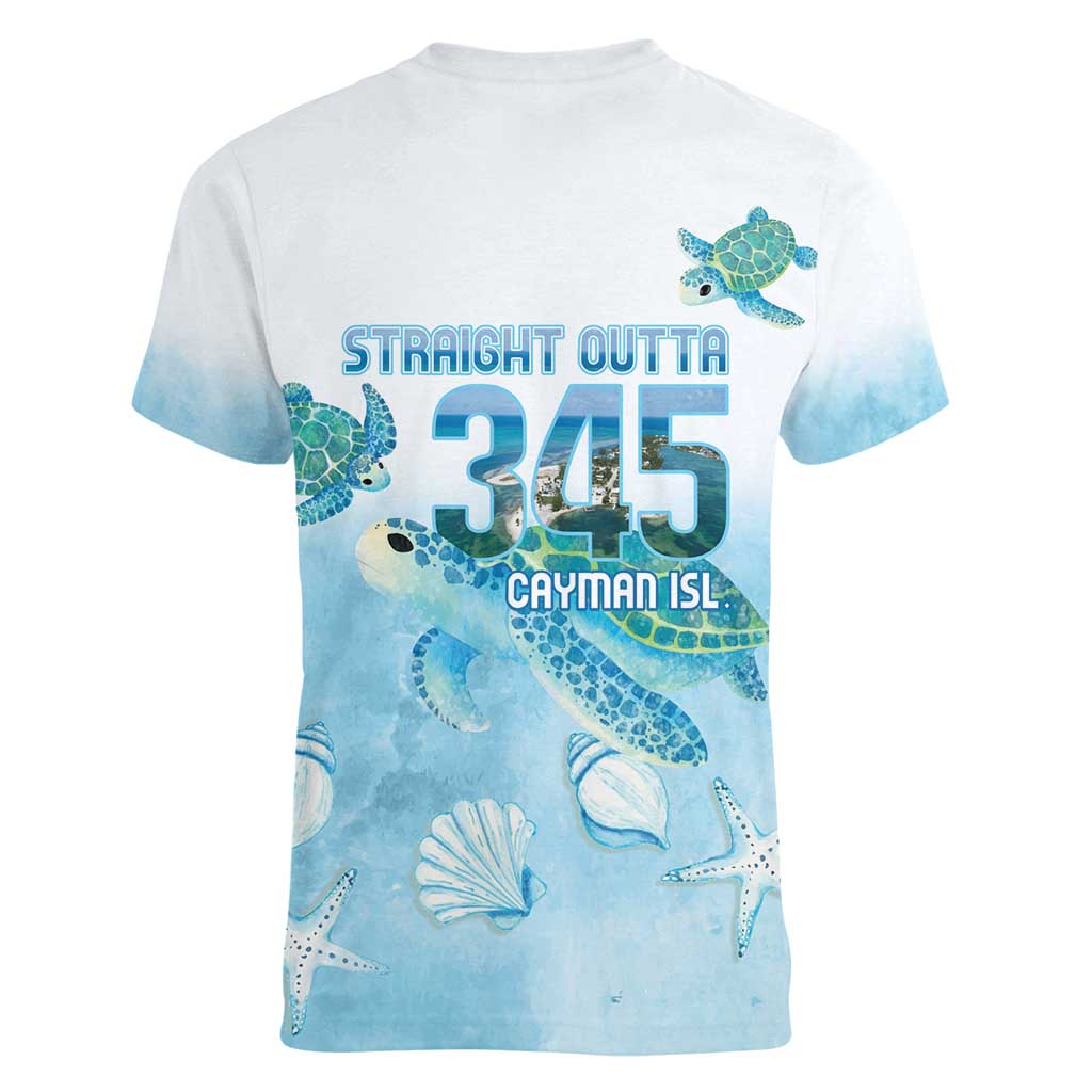 Cayman Islands 345 Women V-Neck T-Shirt Sea Turtle Watercolor Style