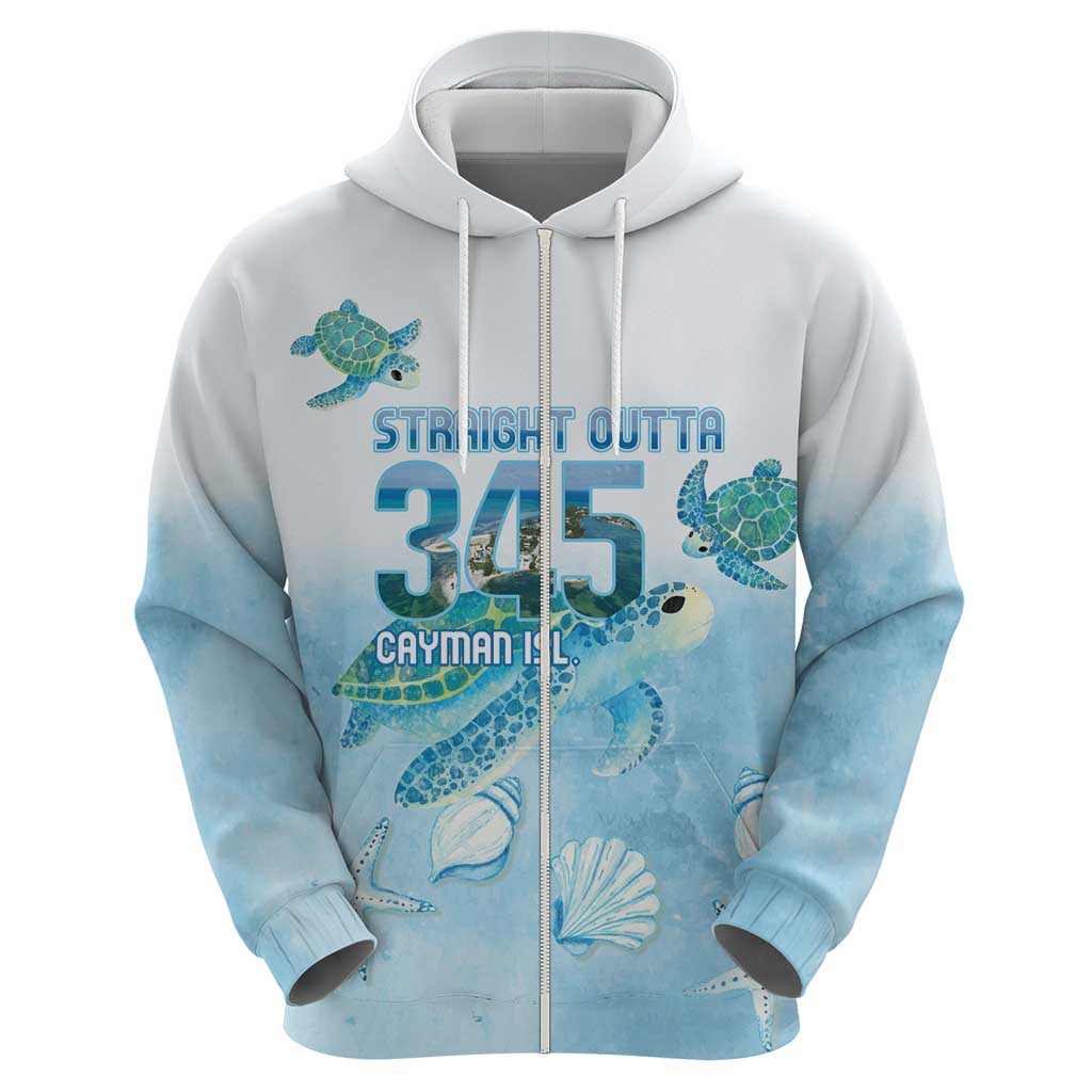 Cayman Islands 345 Zip Hoodie Sea Turtle Watercolor Style