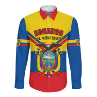 Ecuador Long Sleeve Button Shirt Ecuadorian Coat Of Arms Yellow Version - Wonder Print Shop