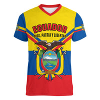 Ecuador Women V Neck T Shirt Ecuadorian Coat Of Arms Yellow Version - Wonder Print Shop
