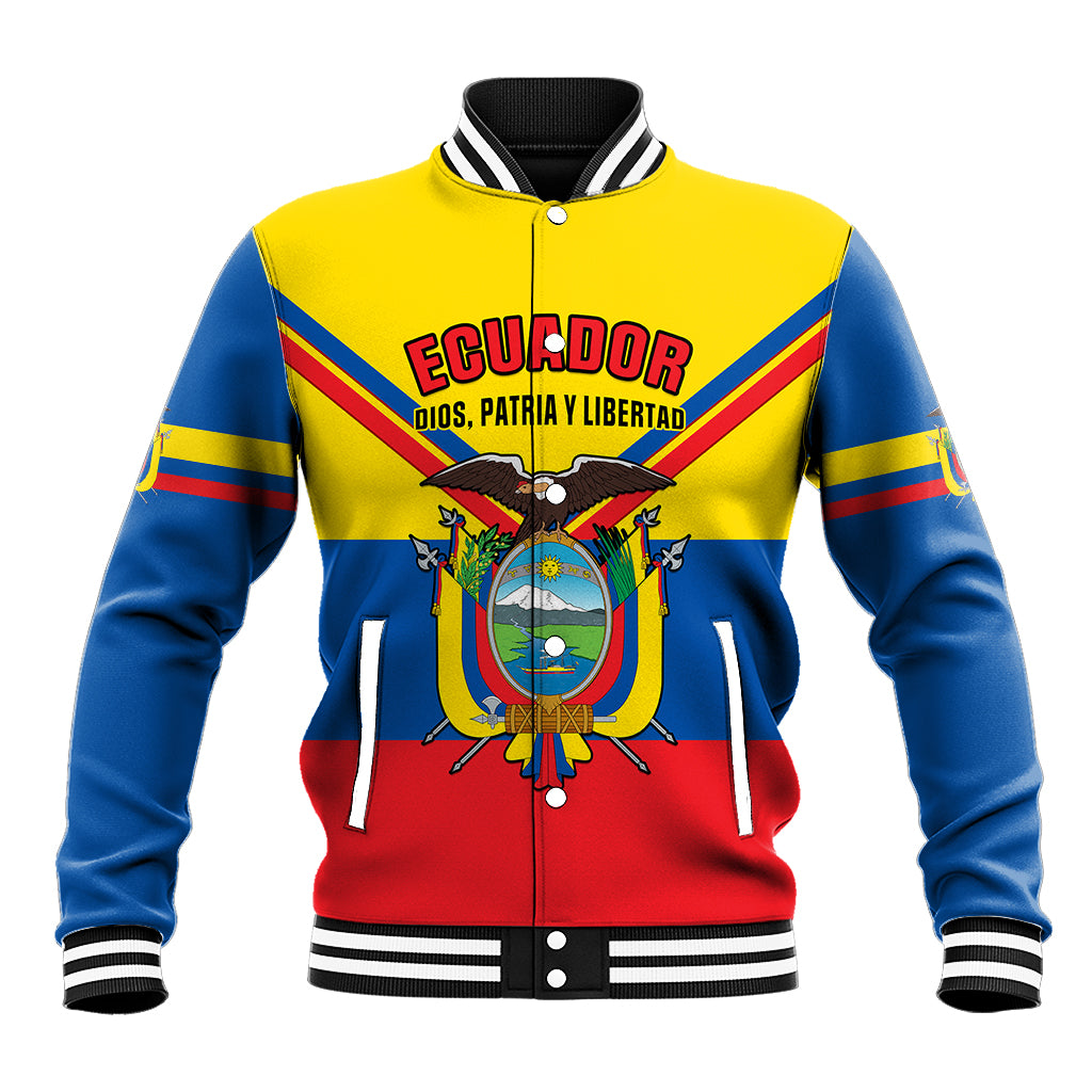 Personalised Ecuador Baseball Jacket Ecuadorian Coat Of Arms Yellow Version - Wonder Print Shop