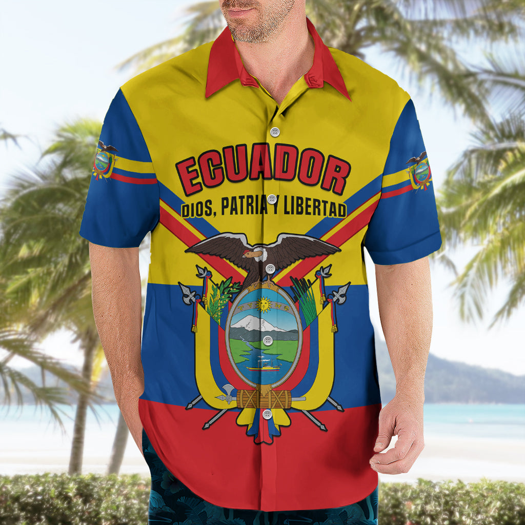 Personalised Ecuador Hawaiian Shirt Ecuadorian Coat Of Arms Yellow Version - Wonder Print Shop
