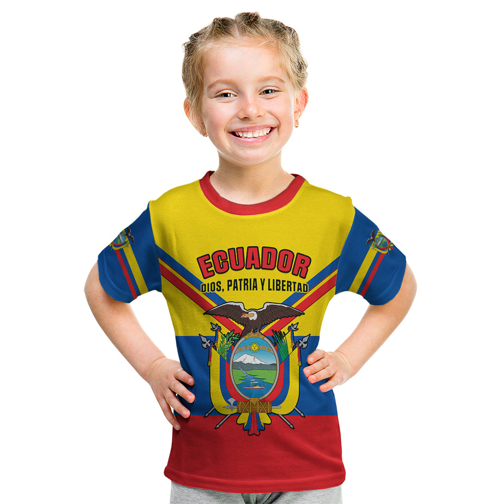 Personalised Ecuador Kid T Shirt Ecuadorian Coat Of Arms Yellow Version - Wonder Print Shop