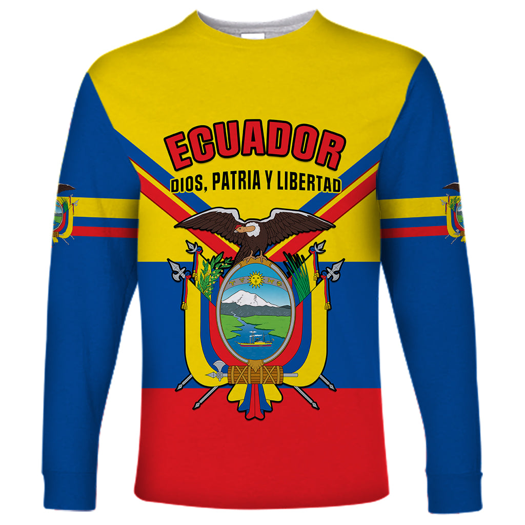 Personalised Ecuador Long Sleeve Shirt Ecuadorian Coat Of Arms Yellow Version - Wonder Print Shop