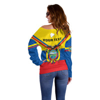 Personalised Ecuador Off Shoulder Sweater Ecuadorian Coat Of Arms Yellow Version - Wonder Print Shop