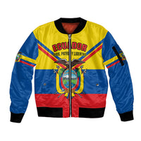 Personalised Ecuador Sleeve Zip Bomber Jacket Ecuadorian Coat Of Arms Yellow Version - Wonder Print Shop