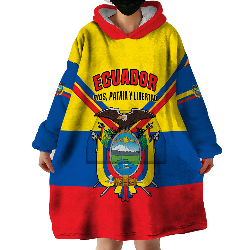 Personalised Ecuador Wearable Blanket Hoodie Ecuadorian Coat Of Arms Yellow Version - Wonder Print Shop