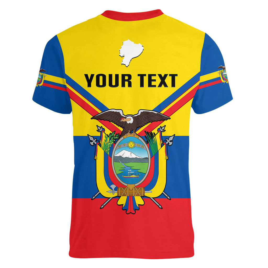 Personalised Ecuador Women V Neck T Shirt Ecuadorian Coat Of Arms Yellow Version - Wonder Print Shop