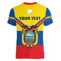 Personalised Ecuador Women V Neck T Shirt Ecuadorian Coat Of Arms Yellow Version - Wonder Print Shop