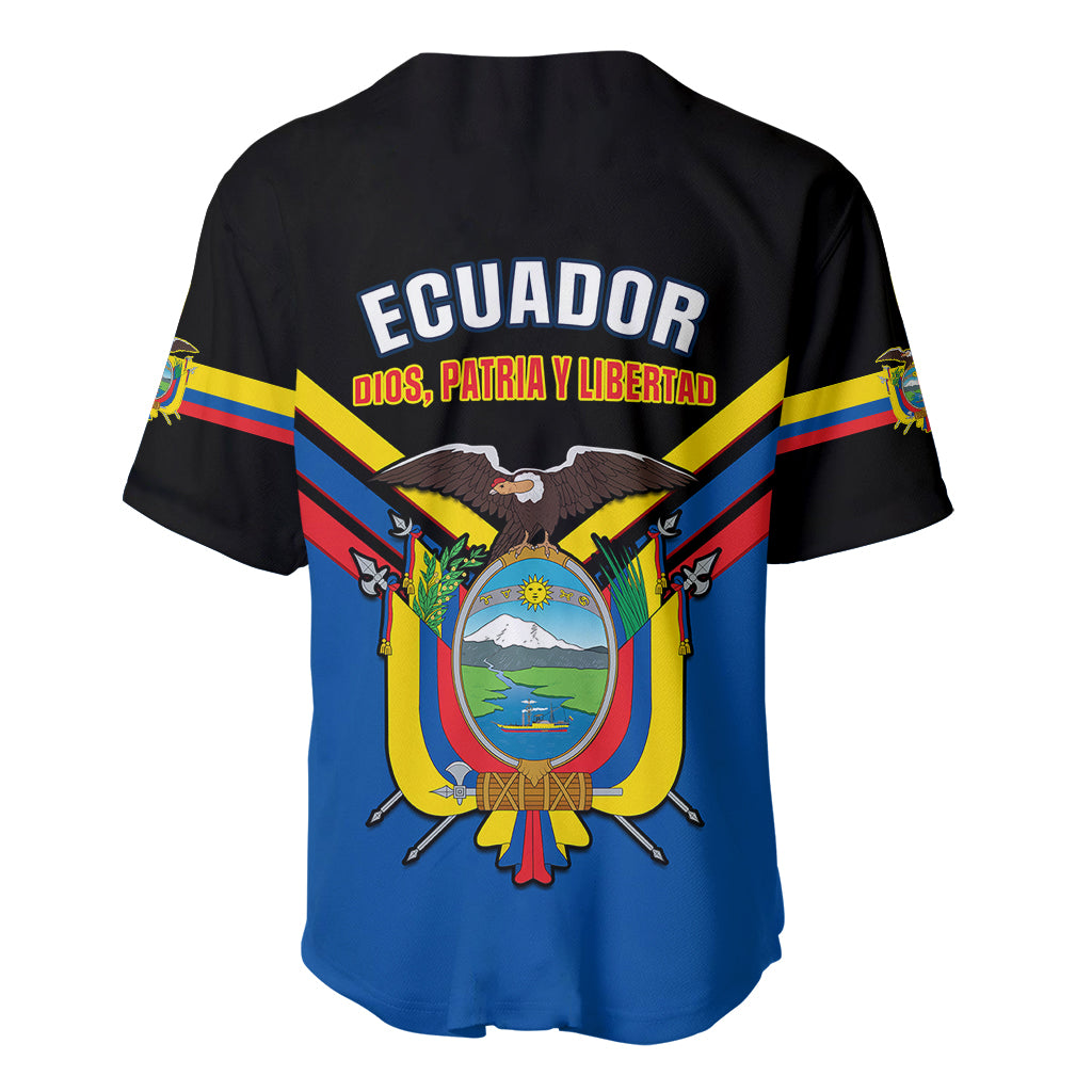 Ecuador Baseball Jersey Ecuadorian Coat Of Arms Black Version - Wonder Print Shop
