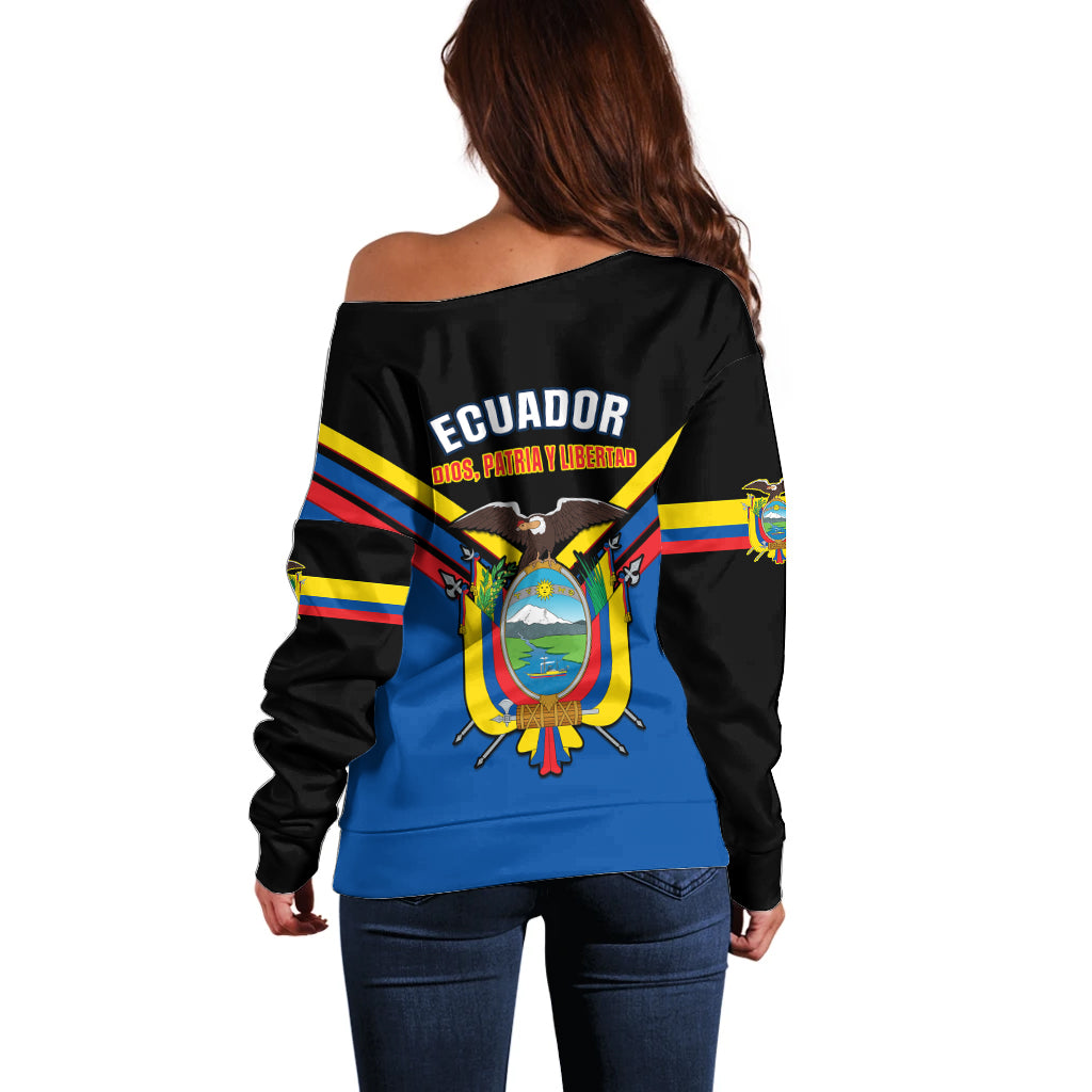 Ecuador Off Shoulder Sweater Ecuadorian Coat Of Arms Black Version - Wonder Print Shop