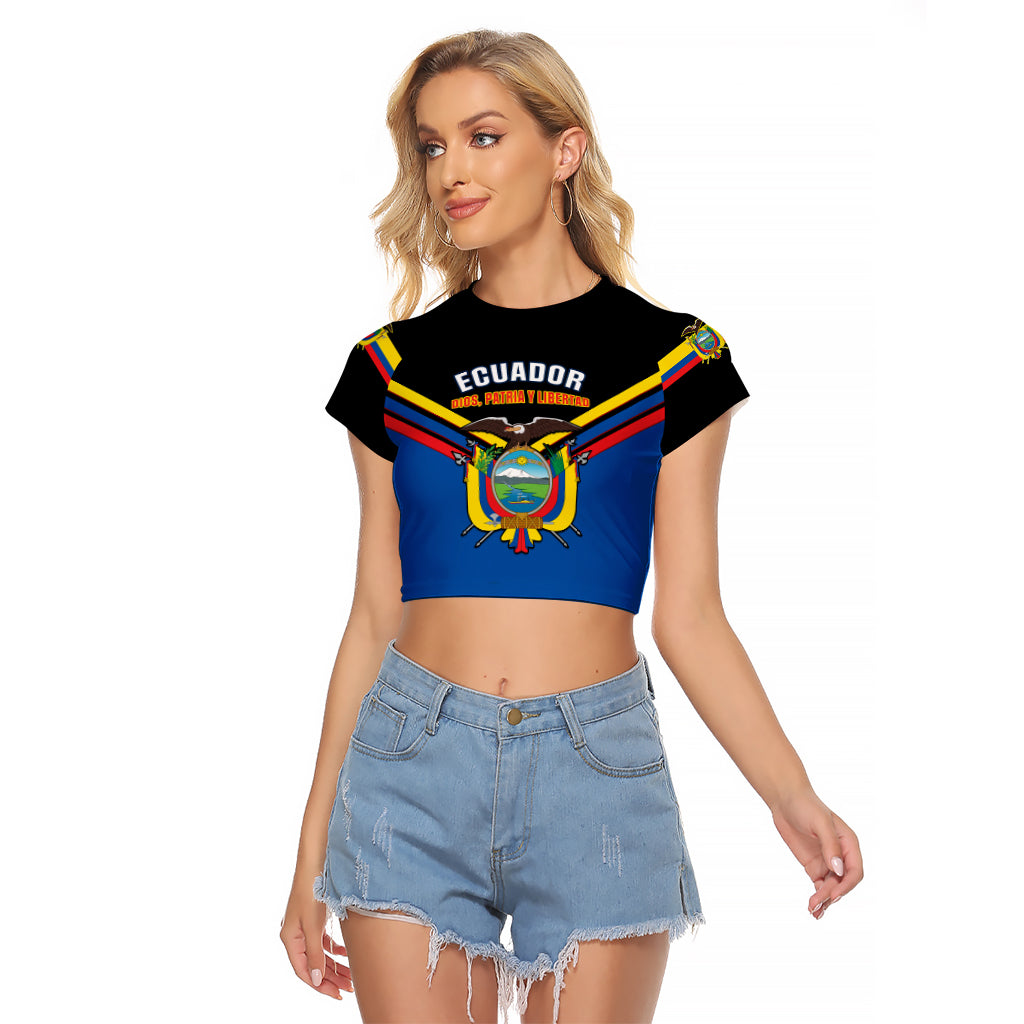 Ecuador Raglan Cropped T Shirt Ecuadorian Coat Of Arms Black Version - Wonder Print Shop