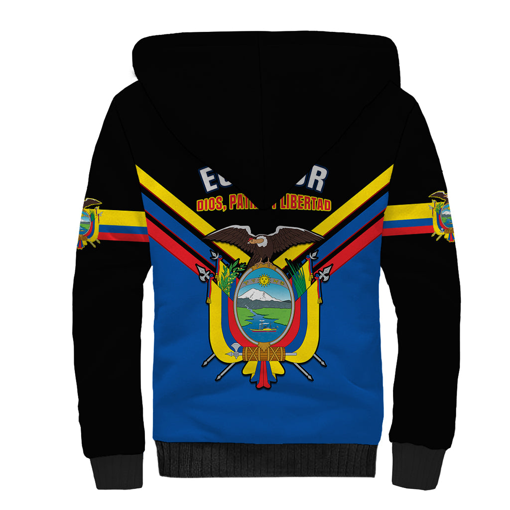 Ecuador Sherpa Hoodie Ecuadorian Coat Of Arms Black Version - Wonder Print Shop