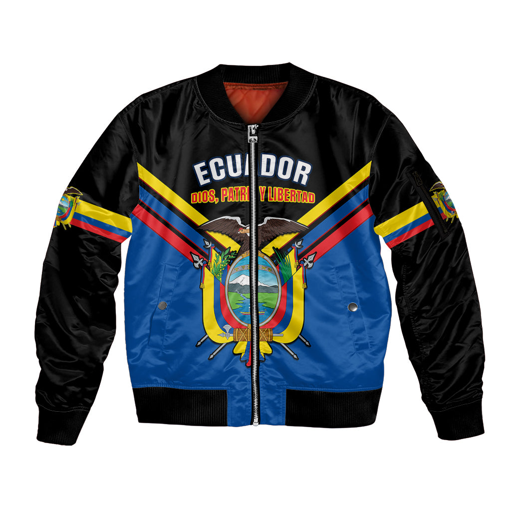 Ecuador Sleeve Zip Bomber Jacket Ecuadorian Coat Of Arms Black Version - Wonder Print Shop