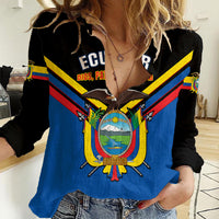 Ecuador Women Casual Shirt Ecuadorian Coat Of Arms Black Version - Wonder Print Shop