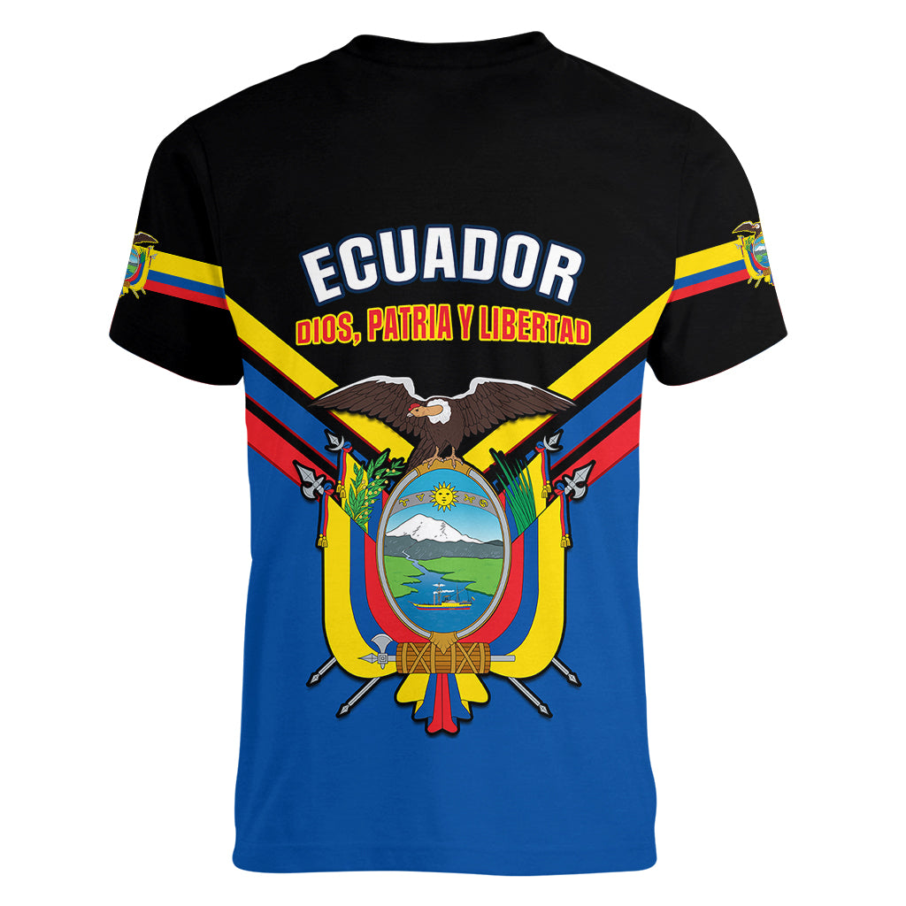 Ecuador Women V Neck T Shirt Ecuadorian Coat Of Arms Black Version - Wonder Print Shop