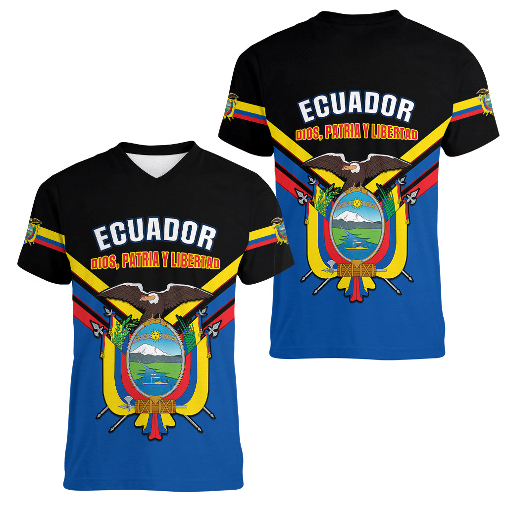 Ecuador Women V Neck T Shirt Ecuadorian Coat Of Arms Black Version - Wonder Print Shop