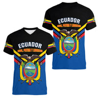Ecuador Women V Neck T Shirt Ecuadorian Coat Of Arms Black Version - Wonder Print Shop