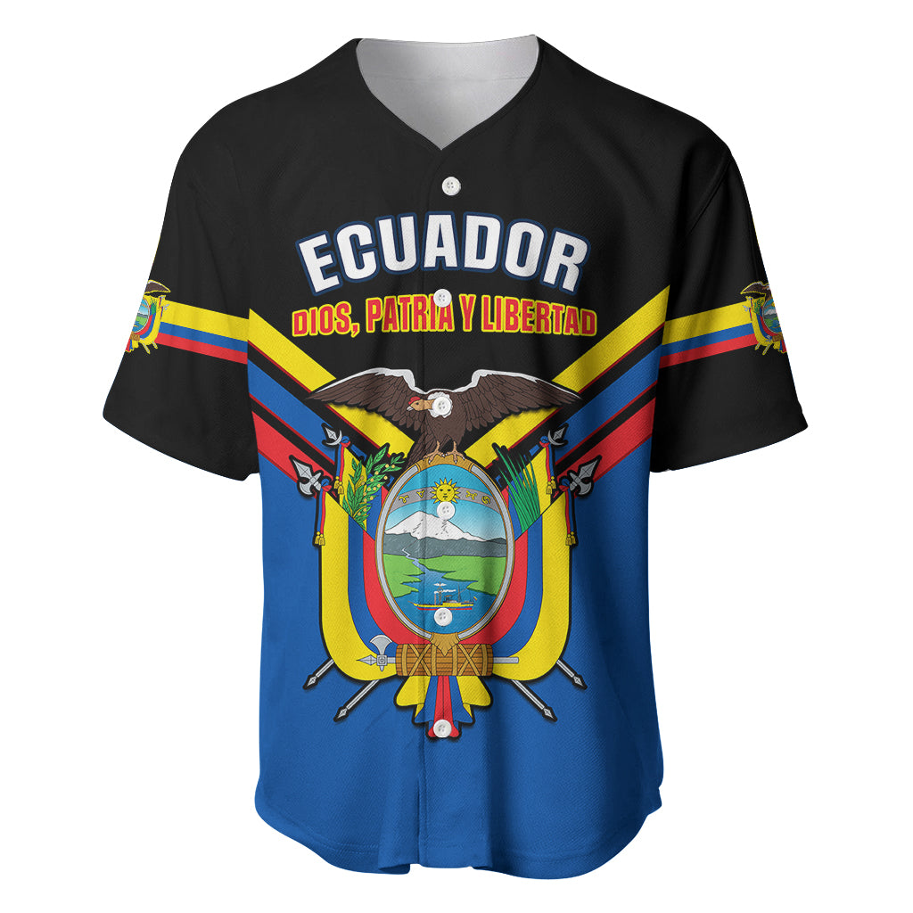 Personalised Ecuador Baseball Jersey Ecuadorian Coat Of Arms Black Version - Wonder Print Shop