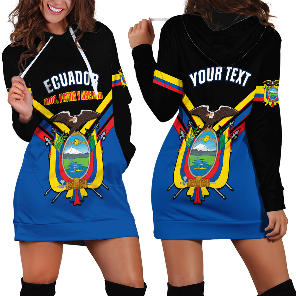 Personalised Ecuador Hoodie Dress Ecuadorian Coat Of Arms Black Version - Wonder Print Shop