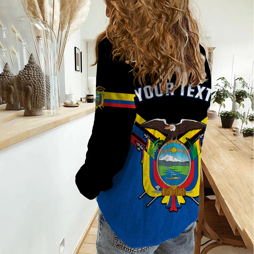 Personalised Ecuador Women Casual Shirt Ecuadorian Coat Of Arms Black Version - Wonder Print Shop