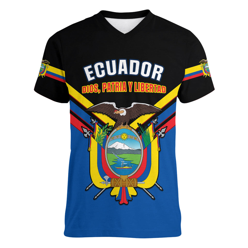 personalised-ecuador-women-v-neck-t-shirt-ecuadorian-coat-of-arms-black-version