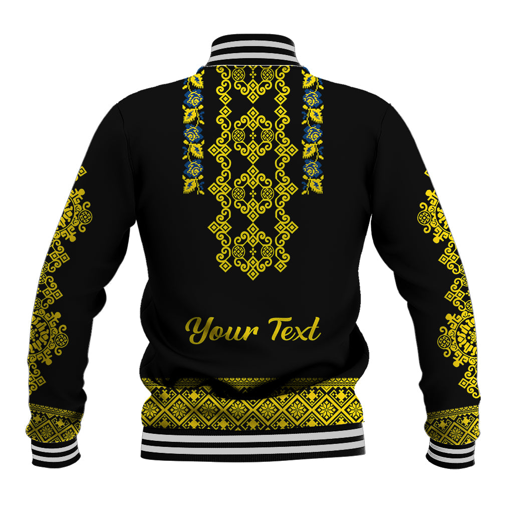 Personalised Ukraine Baseball Jacket Black Ukrainian Folk Pattern - Wonder Print Shop