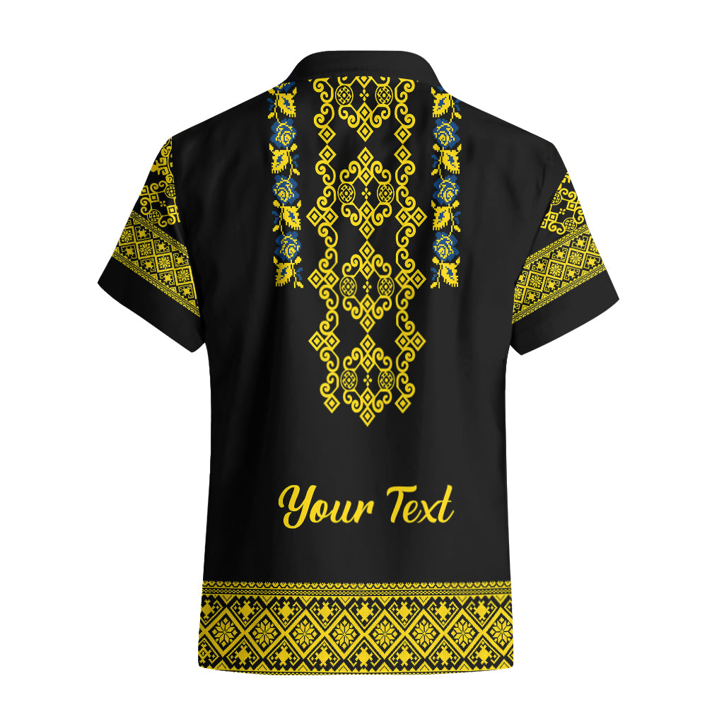 Personalised Ukraine Hawaiian Shirt Black Ukrainian Folk Pattern - Wonder Print Shop