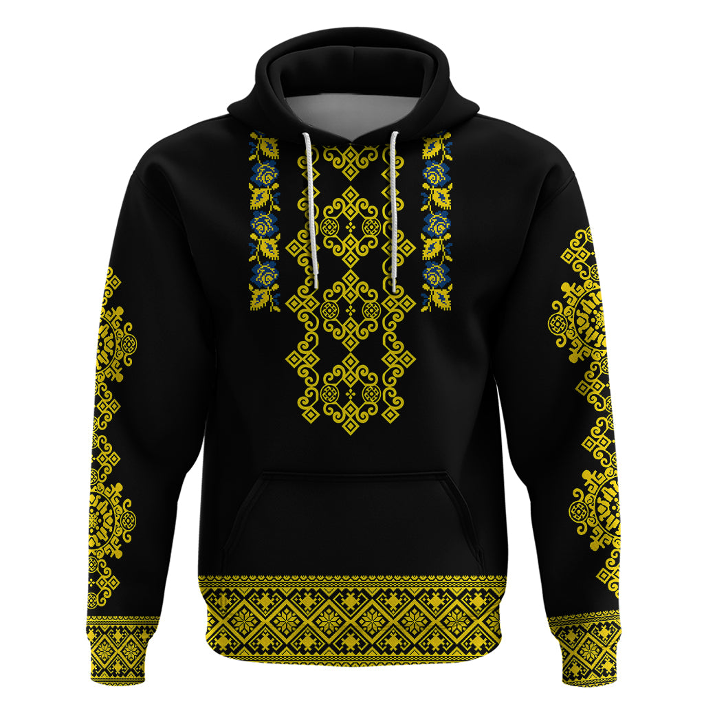 Personalised Ukraine Hoodie Black Ukrainian Folk Pattern - Wonder Print Shop