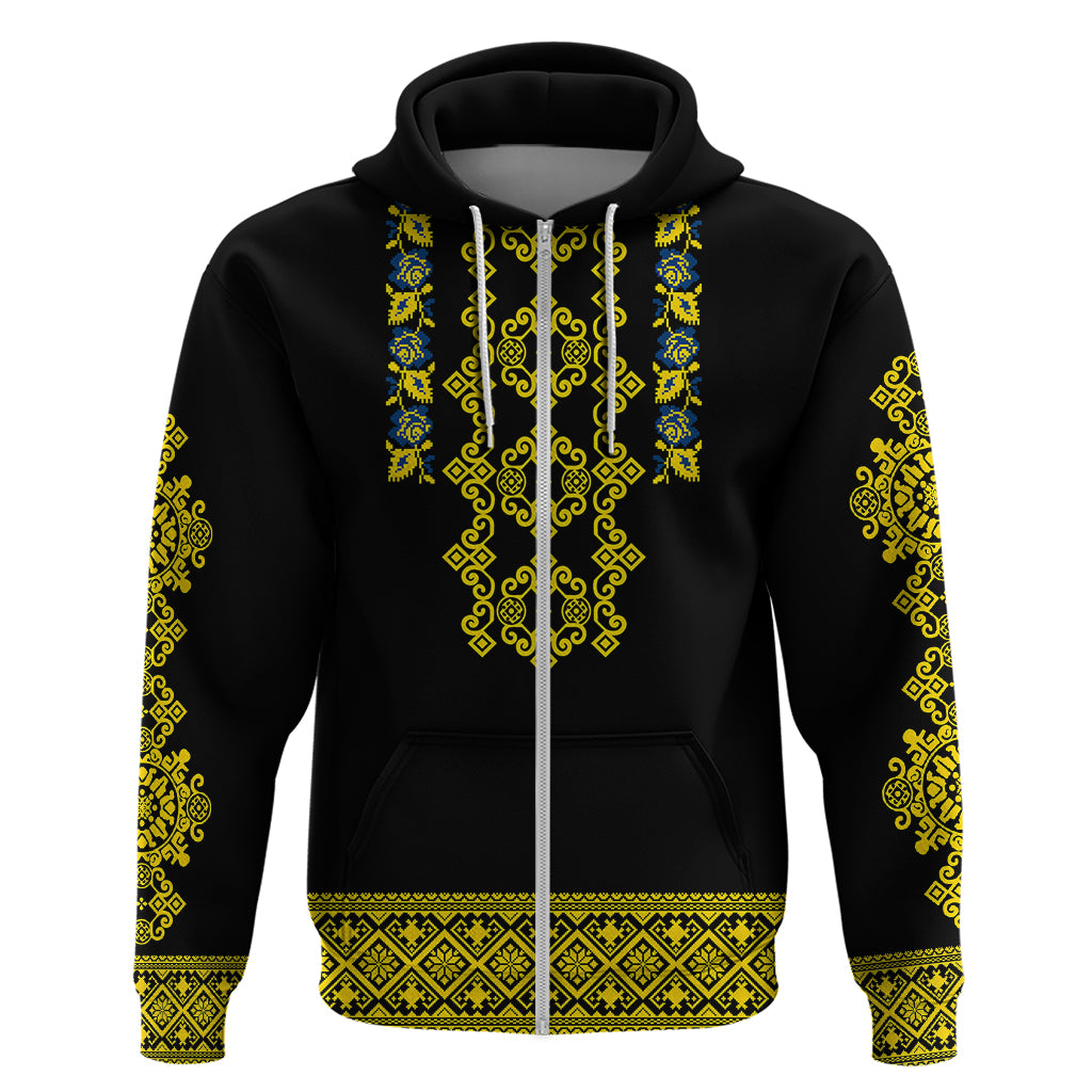 Personalised Ukraine Hoodie Black Ukrainian Folk Pattern - Wonder Print Shop