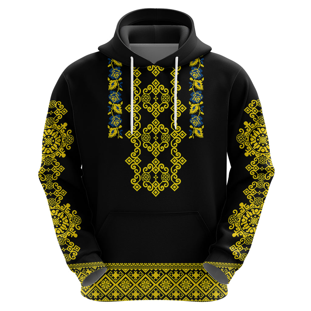 Personalised Ukraine Hoodie Black Ukrainian Folk Pattern - Wonder Print Shop