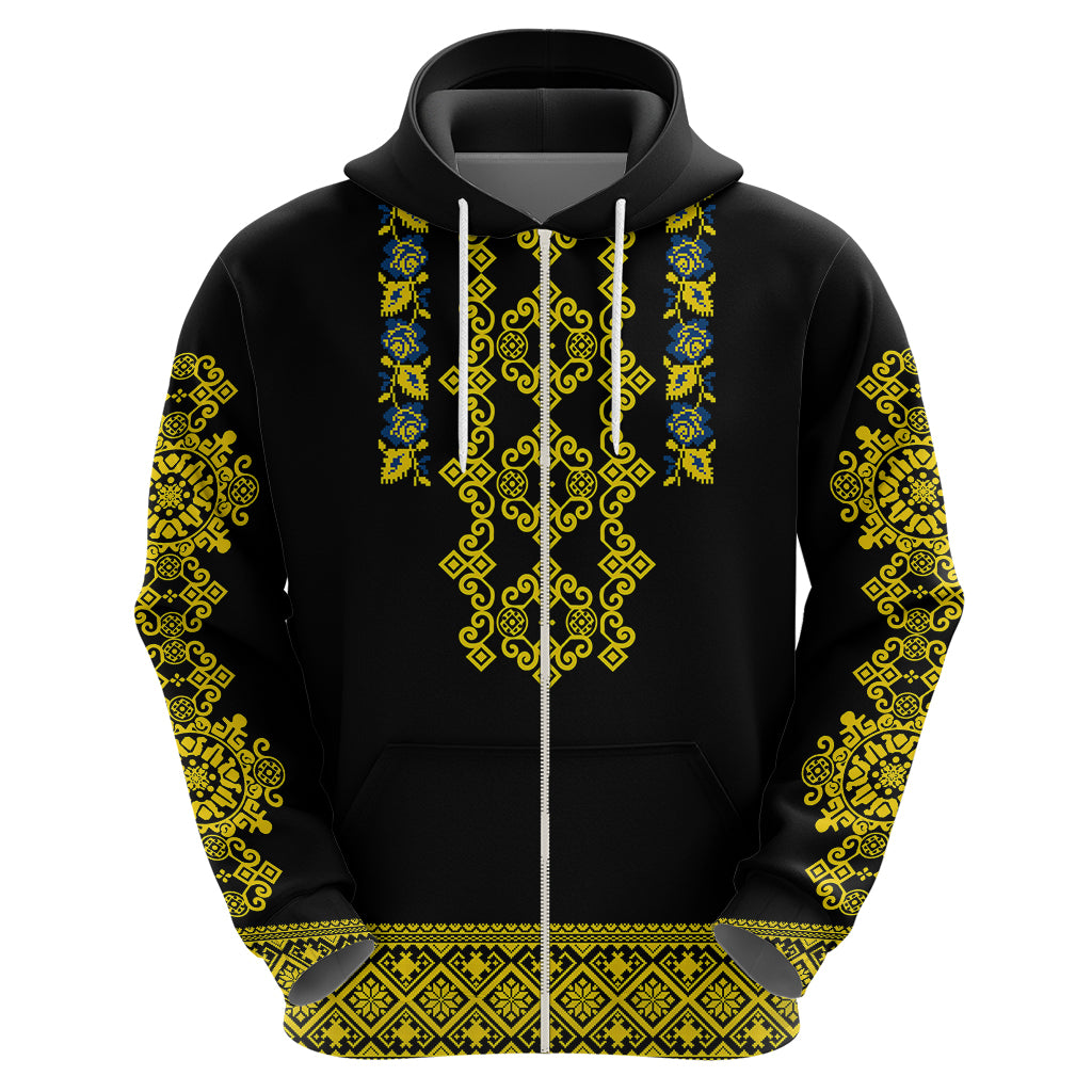 Personalised Ukraine Hoodie Black Ukrainian Folk Pattern - Wonder Print Shop