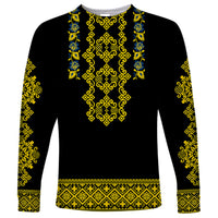 Personalised Ukraine Long Sleeve Shirt Black Ukrainian Folk Pattern - Wonder Print Shop