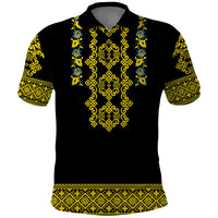 Personalised Ukraine Polo Shirt Black Ukrainian Folk Pattern - Wonder Print Shop