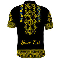 Personalised Ukraine Polo Shirt Black Ukrainian Folk Pattern - Wonder Print Shop
