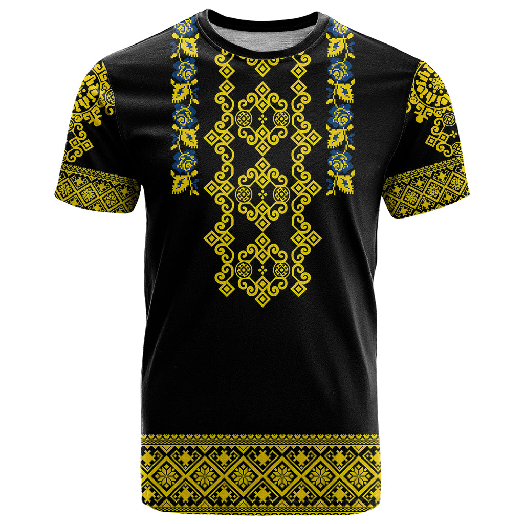 Personalised Ukraine T Shirt Black Ukrainian Folk Pattern - Wonder Print Shop