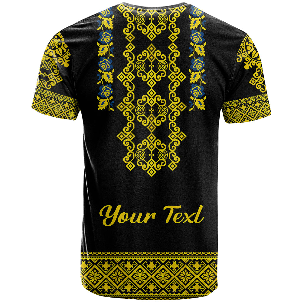 Personalised Ukraine T Shirt Black Ukrainian Folk Pattern - Wonder Print Shop