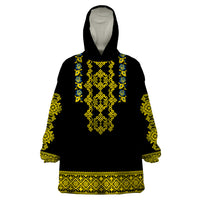 Personalised Ukraine Wearable Blanket Hoodie Black Ukrainian Folk Pattern - Wonder Print Shop
