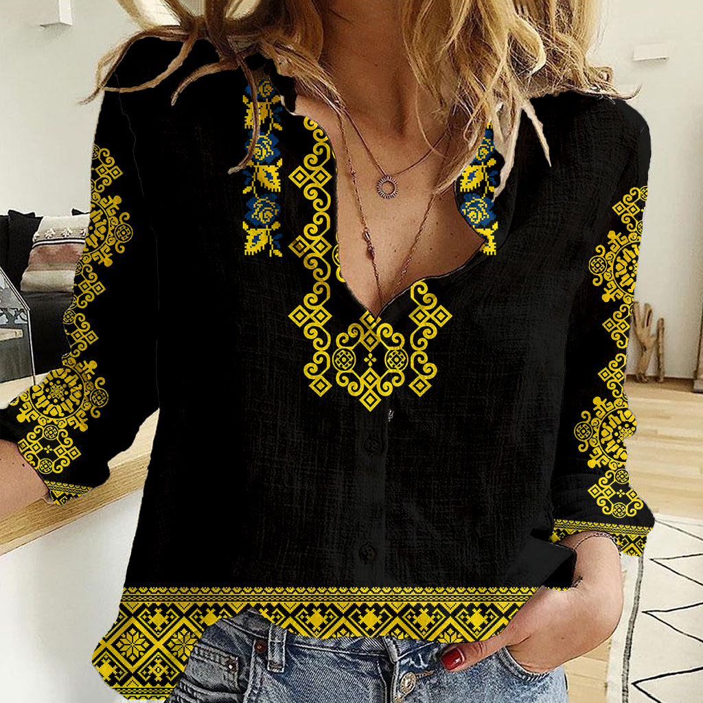 personalised-ukraine-women-casual-shirt-black-ukrainian-folk-pattern
