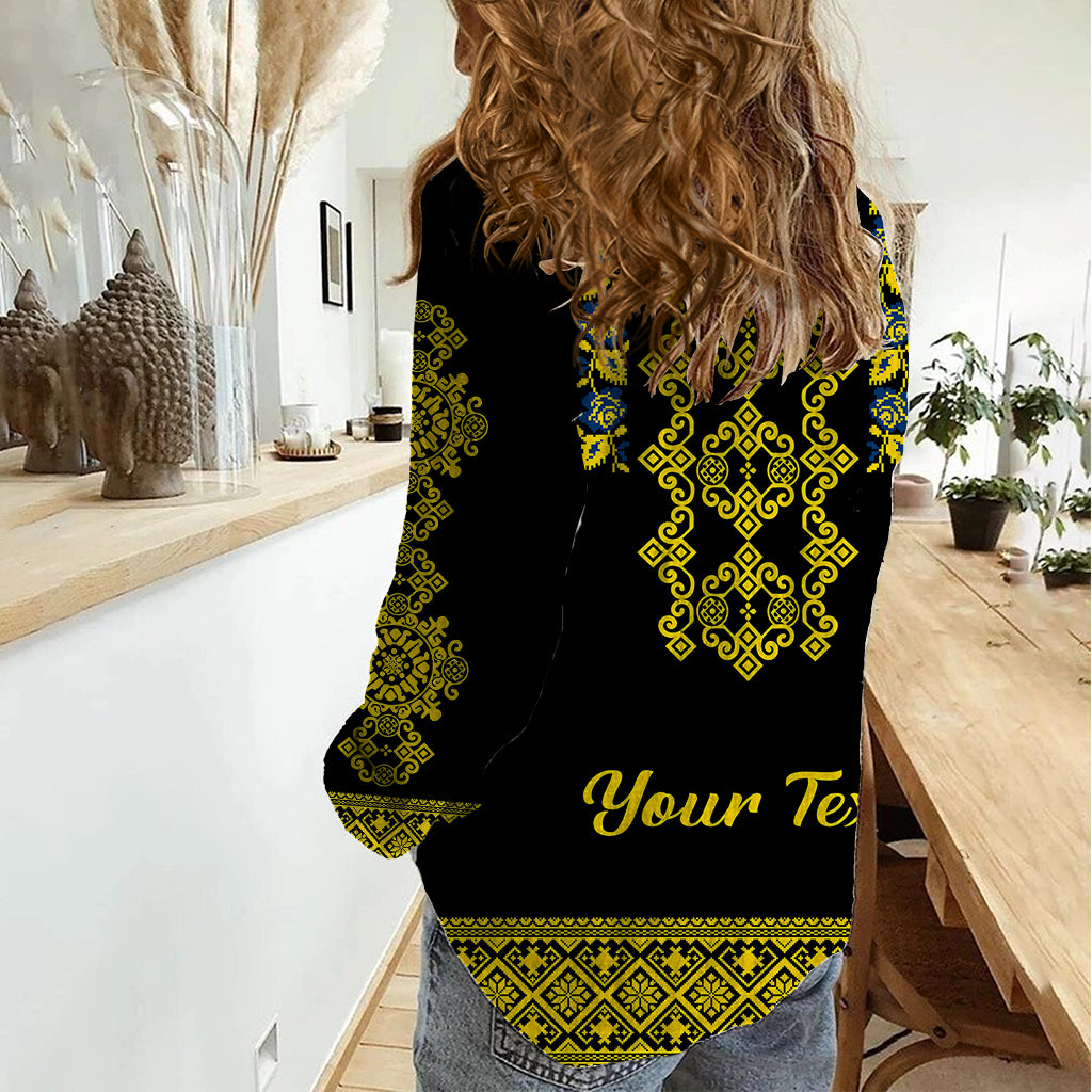 Personalised Ukraine Women Casual Shirt Black Ukrainian Folk Pattern - Wonder Print Shop