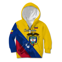 Personalised Colombia Kid Hoodie Colombian Coat Of Arms With Andean Condor - Wonder Print Shop